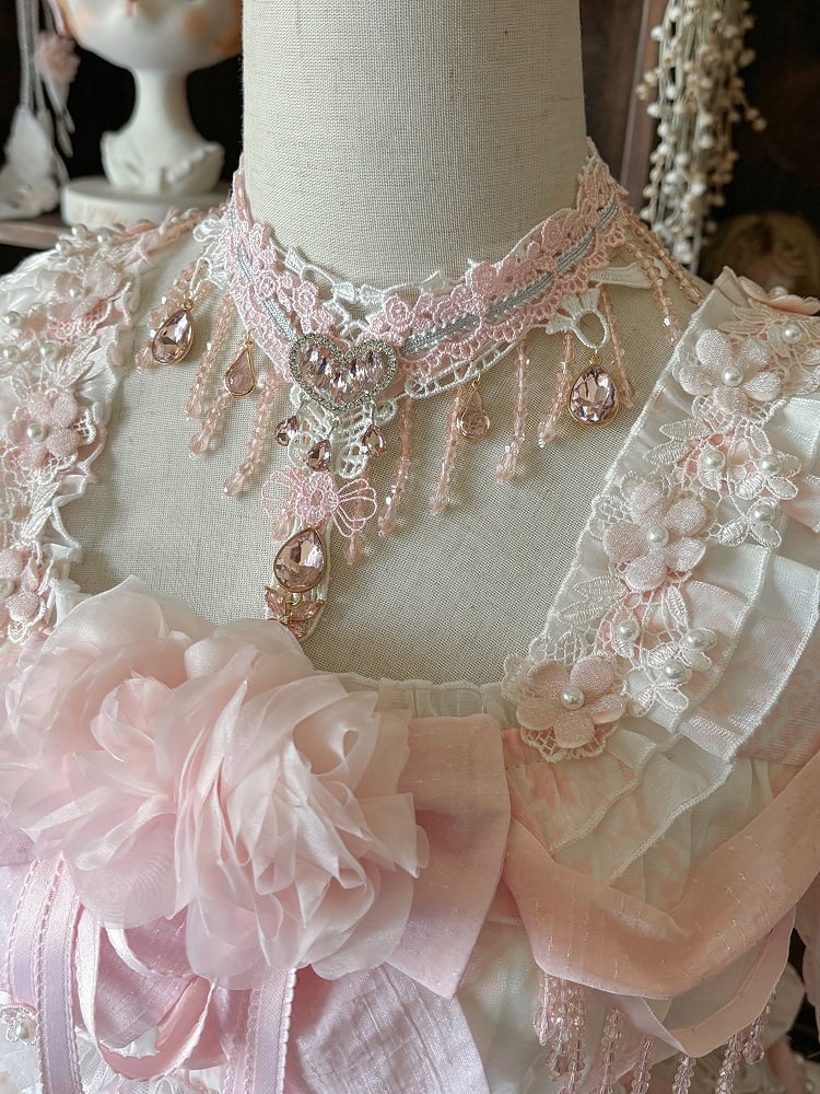 Rose Teardrop Rhinestone Lace Necklace - sedef