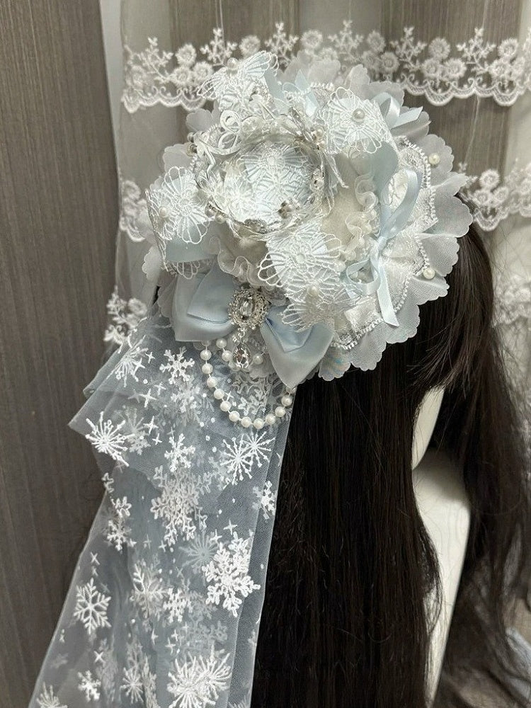 Lace Mini Hat with Rhinestone Snowflake Decor - Post-2000 Gift Shop