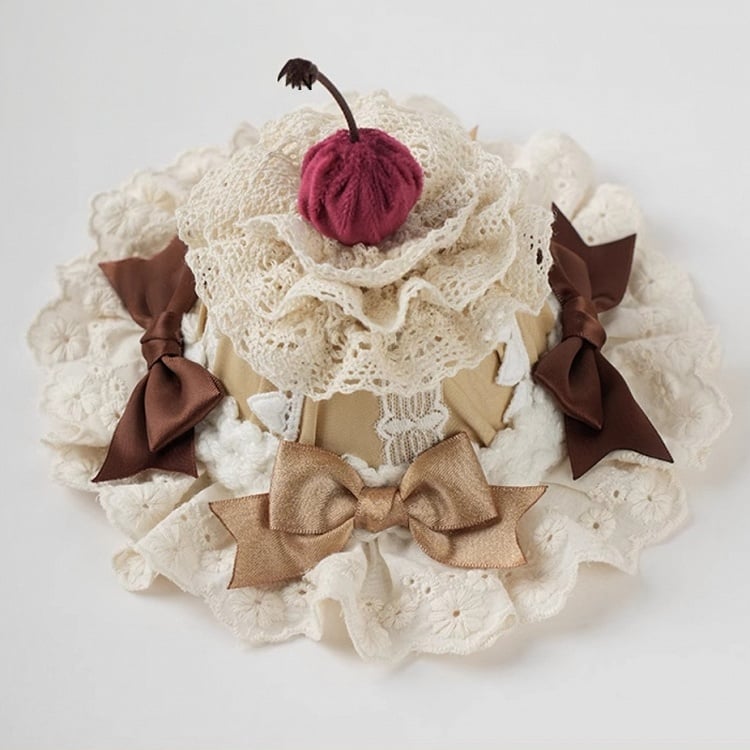 スイートロリータコーヒーボウチェリーケーキレイヤードレーストリムミニハット