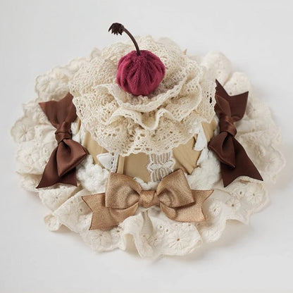 スイートロリータコーヒーボウチェリーケーキレイヤードレーストリムミニハット