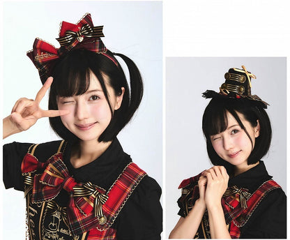 Red / Green / Blue Idol Lolita Plaid Bowknot KC or Mini Top Hat - LiLi Chain