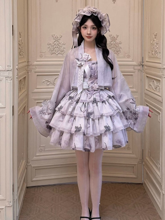 Pastel Layered Ruffle High-Rise Floral JSK Gown - Yimu Walnut