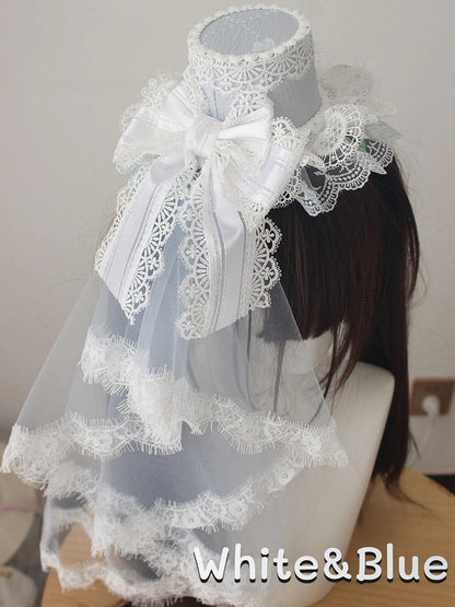 Layered Bow Veil with Hat Lace Mini Head
