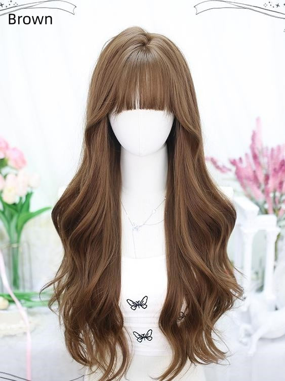 65-70CM Wig Brown/Grey/Black/Pink Long Air Bangs With Wavy