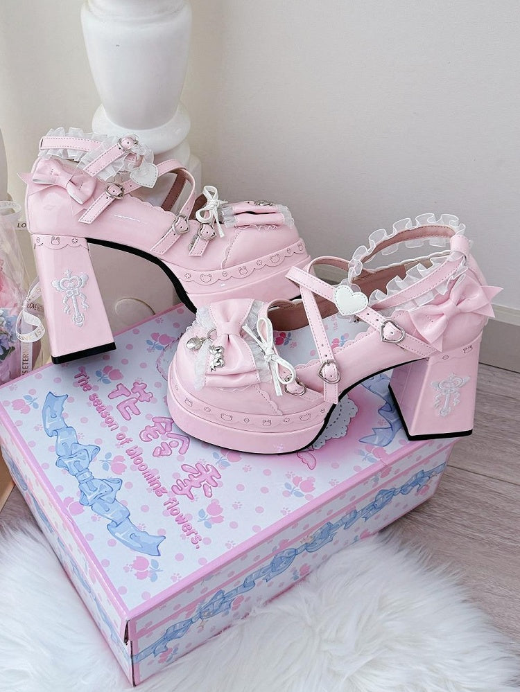 Mary Pink Bow Lolita Janes Accents PU - Sweet Leather
