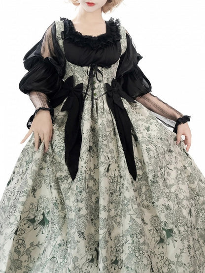 Green Basque Boned Bust Lolita Skirt and Jumper Waist Animals Print Wood Under
