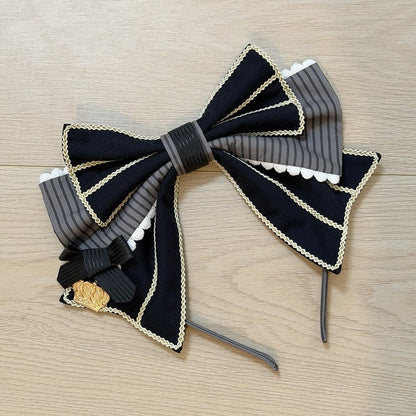 Striped Bow KC with Mini Crown in Black, Mint, Chocolate, Beige - Fairy Faith