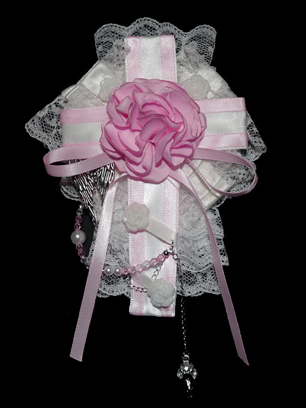 Floral Bowknot Cross Pink/Schwarz Design und Haarspange