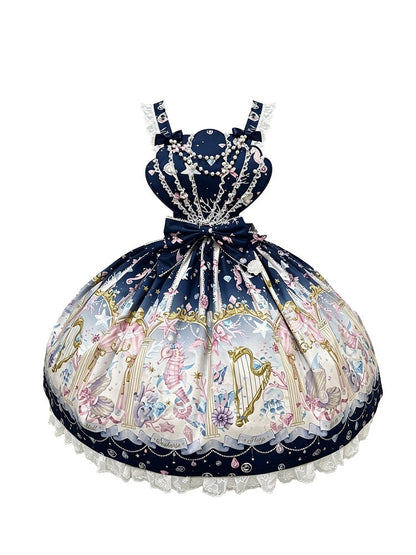 Seashell Print Dark Blue Sweet Lolita Skirt with Removable Straps