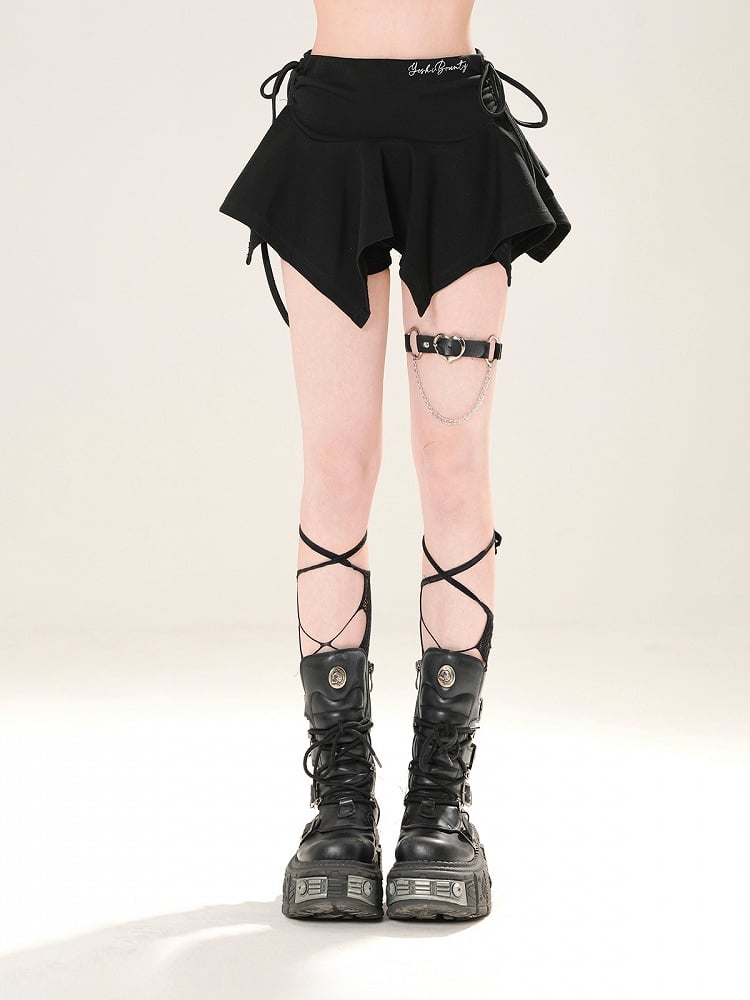 ブラック ドローストリング ウエスト ハンカチヘム ミニスカート