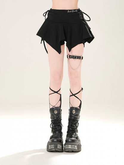 ブラック ドローストリング ウエスト ハンカチヘム ミニスカート