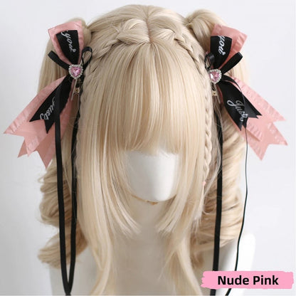 Jirai Kei 5-Style Lettered Satin Bow Hairclips - Heart Accent Design