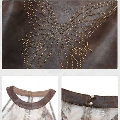 Wasteland PU Neck Punk Top Dark Butterfly Halter Brown