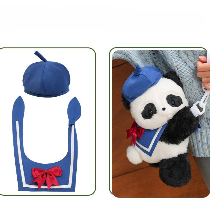 Mittelgroß/Groß Blau Süß + Matrosentasche Kragen Plüsch Größe Rucksack/Crossbody Panda Hut