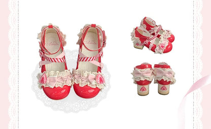 Lolita Velvet Mary Shoes Strawberry Sweet Jane Cake Red