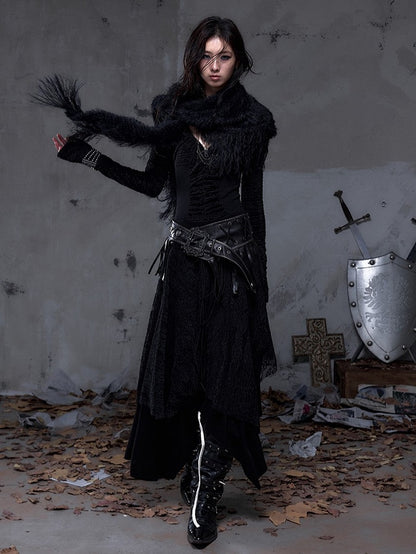 Black Dress Sleeve Knit with Waist Punk Hem Tiered Handkerchief Juliette Studded