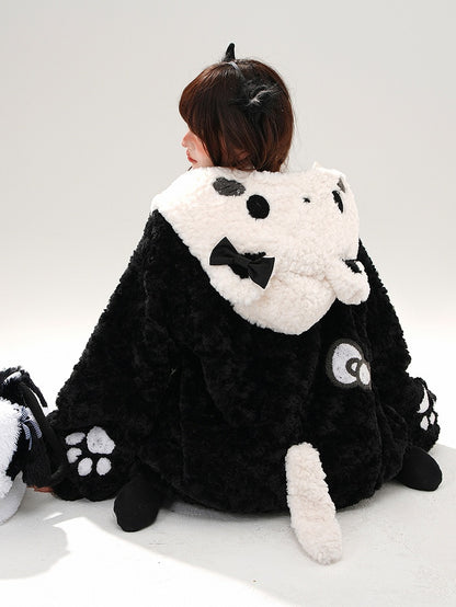 Schwarzer Fleece-Kapuzenpullover mit süßem Katzenkopf und Reißverschluss