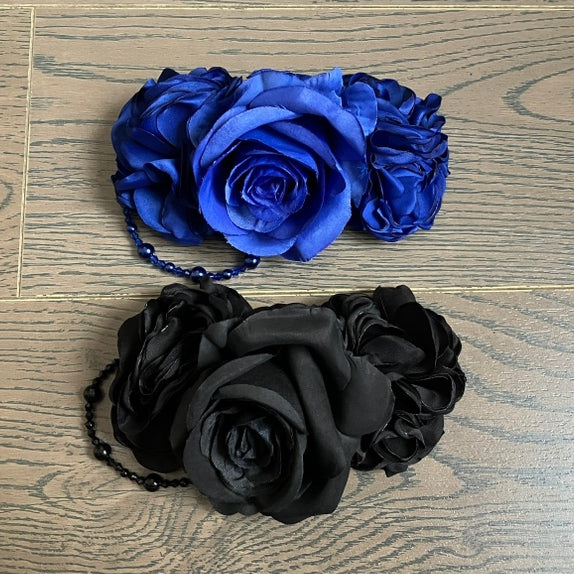 Black/Blue/Red Charm Hairclip Beaded Floral Design