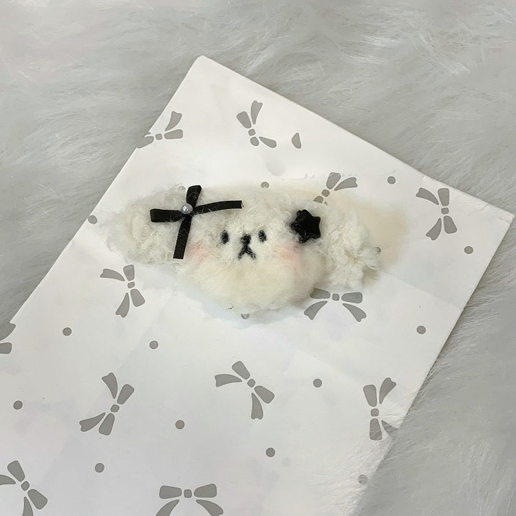 Blue/Pink/Black Plush Puppy Bow Hairclip