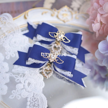 Lace 7 Colors Bowknot Hairclips Jirai Kei Charm Beaded with Heart