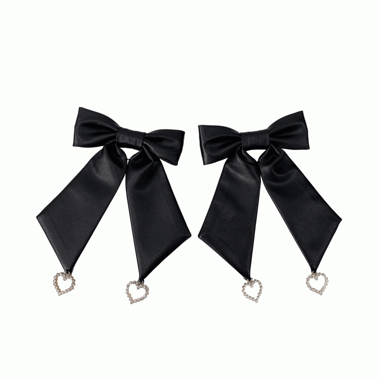 Bow Skirt Clips with Beaded Sweetheart Charm Black