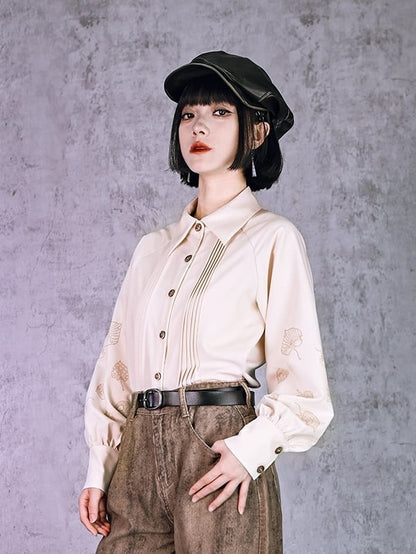 Detachable Leaf - Print Bow Tie Apricot Shirt Set