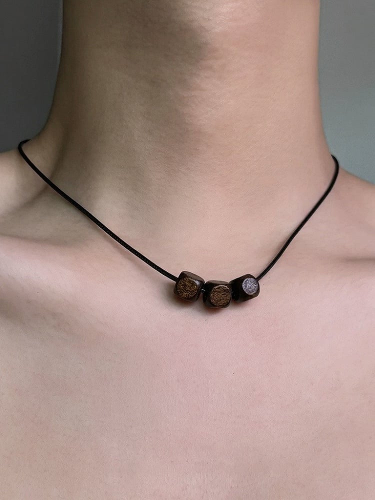 Black Beaded Wooden Charm Pendant Necklace - YSHXS