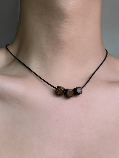 Black Beaded Wooden Charm Pendant Necklace - YSHXS