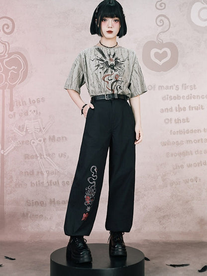 Gray Asymmetrical Short Sleeve T-Shirt with Print & Distress - Quirky Hut