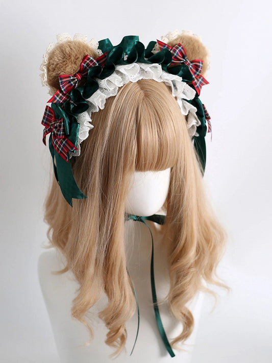 Fluffy Christmas-Themed Ruffled Bear Hairband Ear