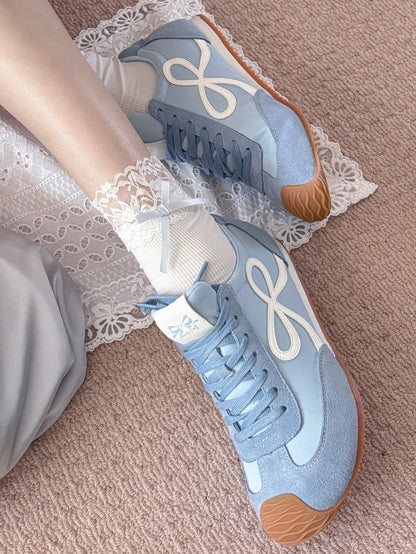 Blue Lace-up Bowknot Ties Sneakers Design Front