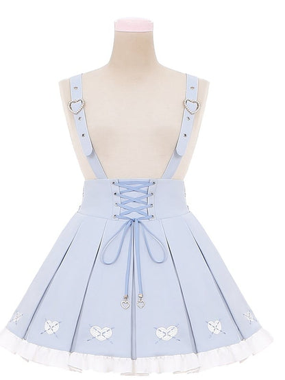 Jirai Kei Overalls Hellblau Herz Stickerei vorne Schnürung