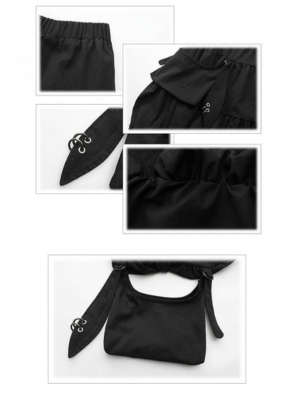 Skirt Hooked Black Plus Elastic Bubble with Knee-Length Waist Size Pockets