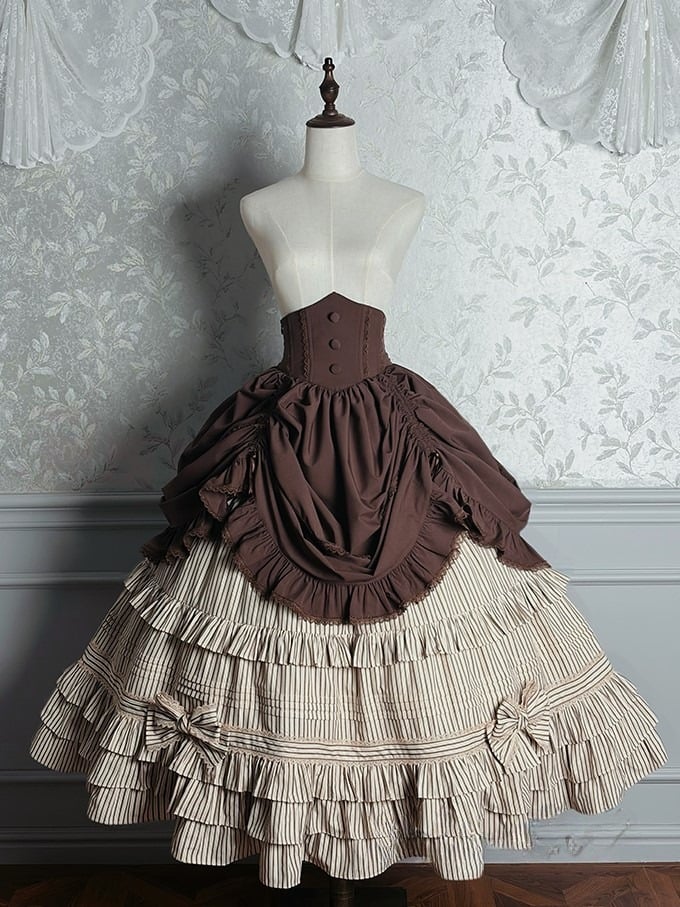 Ruffled Lolita High Boned Brown with Hem Skirt Waist