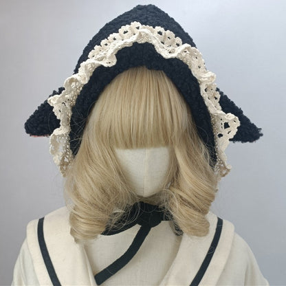 Plush Lamb Ear Black/White Sweet Lace Hat Design