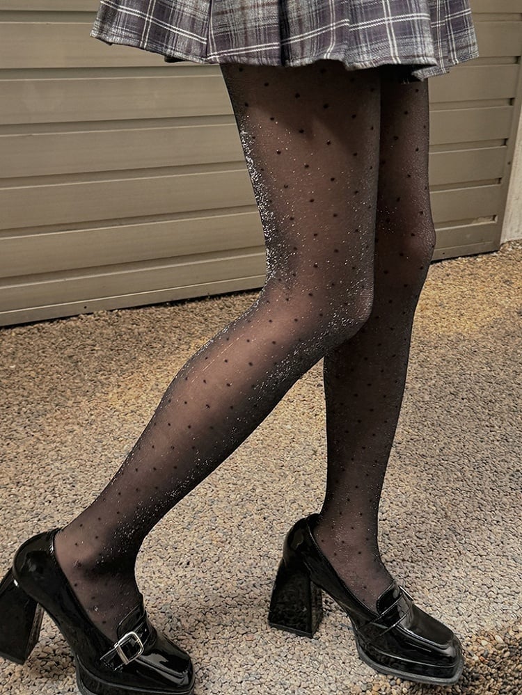 Black Polka-dot Pattern Shimmering Tights