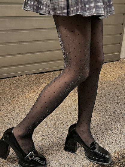 Black Polka-dot Pattern Shimmering Tights