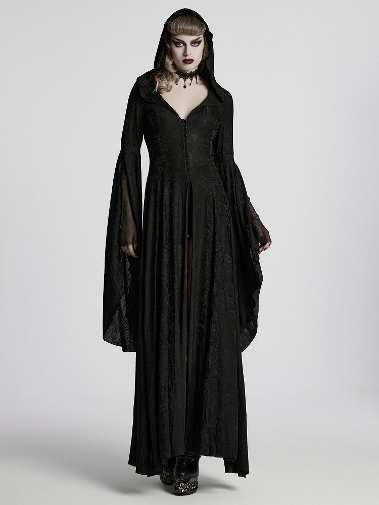 Coat Long Hoodie Gothic Black