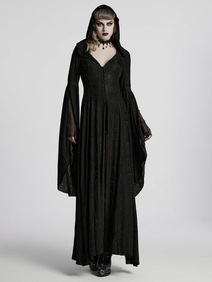 Coat Long Hoodie Gothic Black
