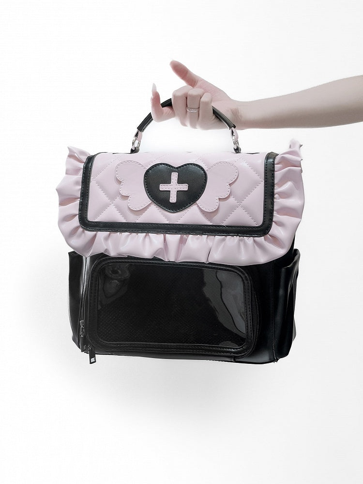– Jirai Decoration Angel Bag Pink Ita Black Kei Heart Wings