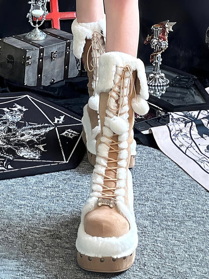 for Fold-over Version Brown Design Winter Boots - Cuff Plush Light Long Interior with