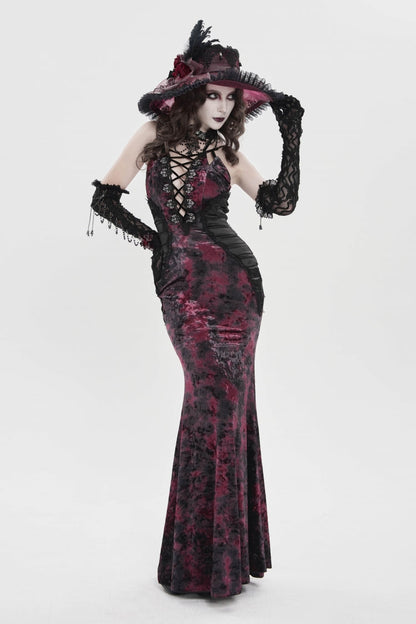 Off Shoulder Halterneck Lace Jsk Dress Black Red Gothic