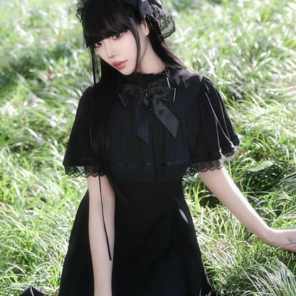 Gothic Lolita French Vintage Lace Cape A-Line Long Dress
