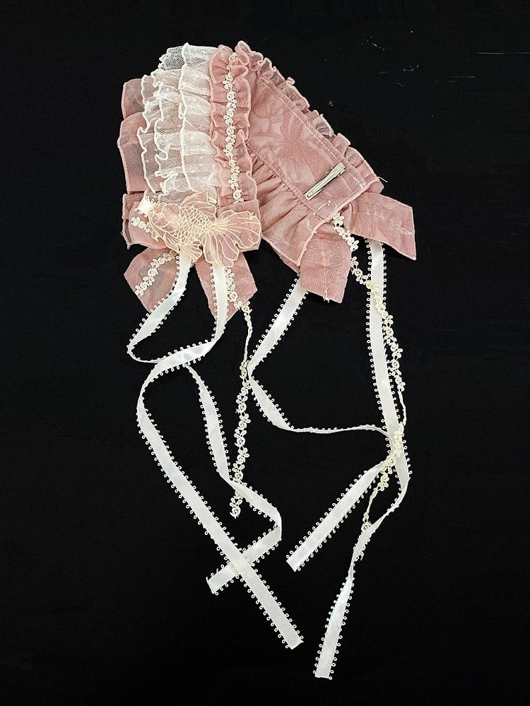 with Applique and Hairband Pink/Green/Blue Sweet Goldfish Lolita Embroidery Ribbon Ruffled