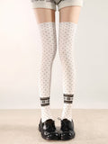 Over Dot White/Black Pattern and Knee Stockings Polka Warm Snowflake
