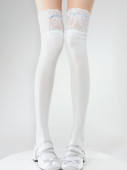 Lace Cuff Straps Stockings Colors 4 with White Bow