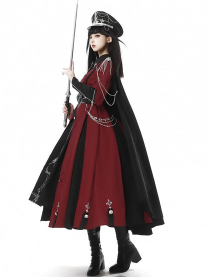 Long One Lolita Embroidery Red Snake Sleeves Decoration Piece Black And Cross Military