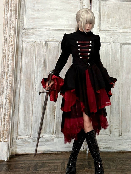 Black & Red Irregular Hem Layered Skirt - THE 400BLOWS
