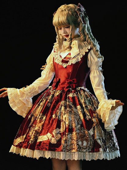 Details Bow With Lolita Trim Back Up And Lace Top Wine Red Lace-