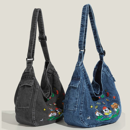 Bag Black/Blue Vintage Cute Animal Shoulder Embroidery